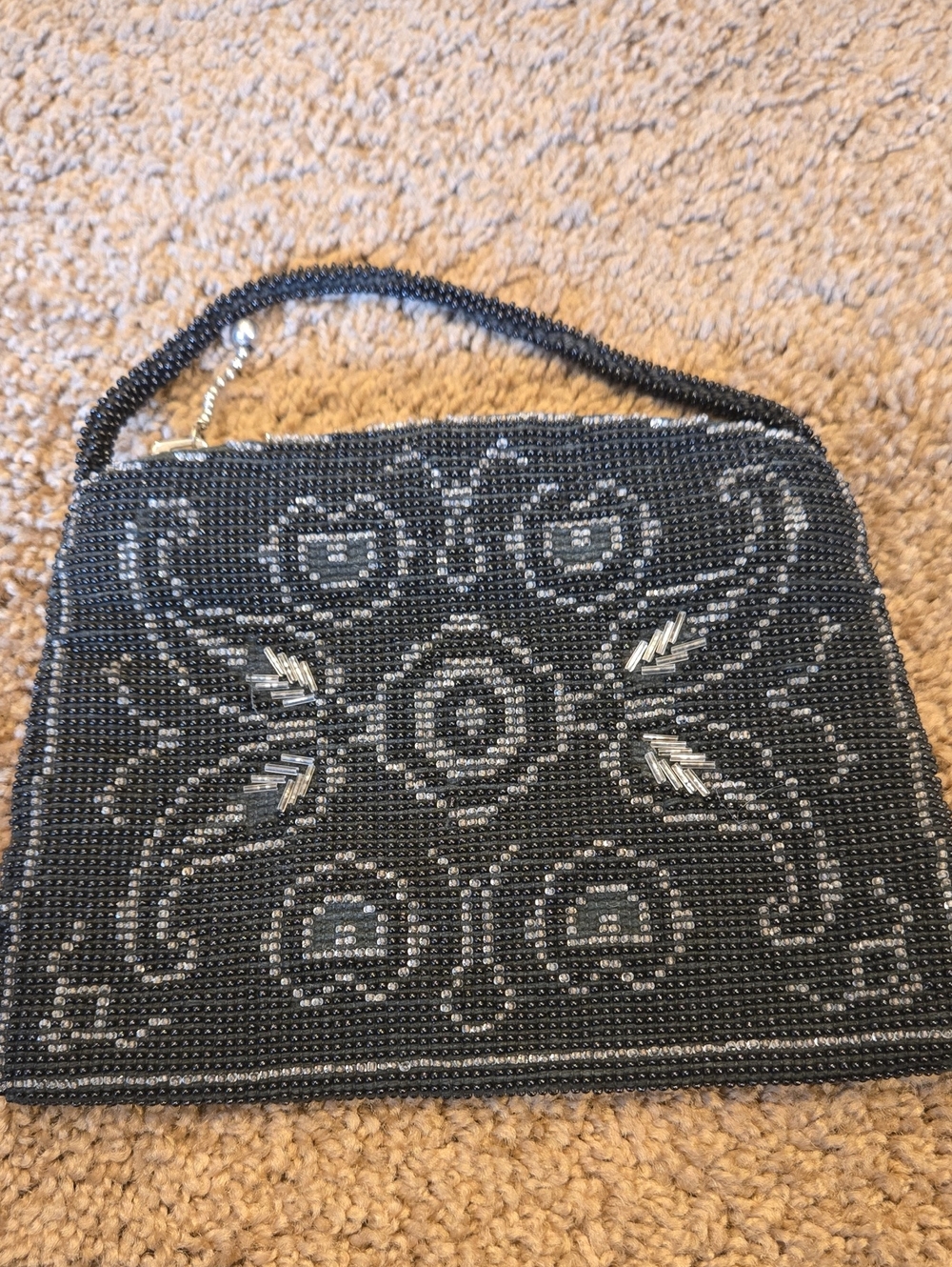 Vintage Czech Black Beaded Evening Bag Wristlet Mid Century Wico Zipper